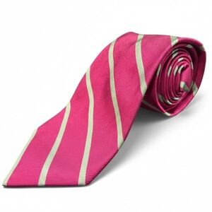 Lands End Mens Silk Striped Tie Magenta Pink Sage Green Handsewn USA 80925